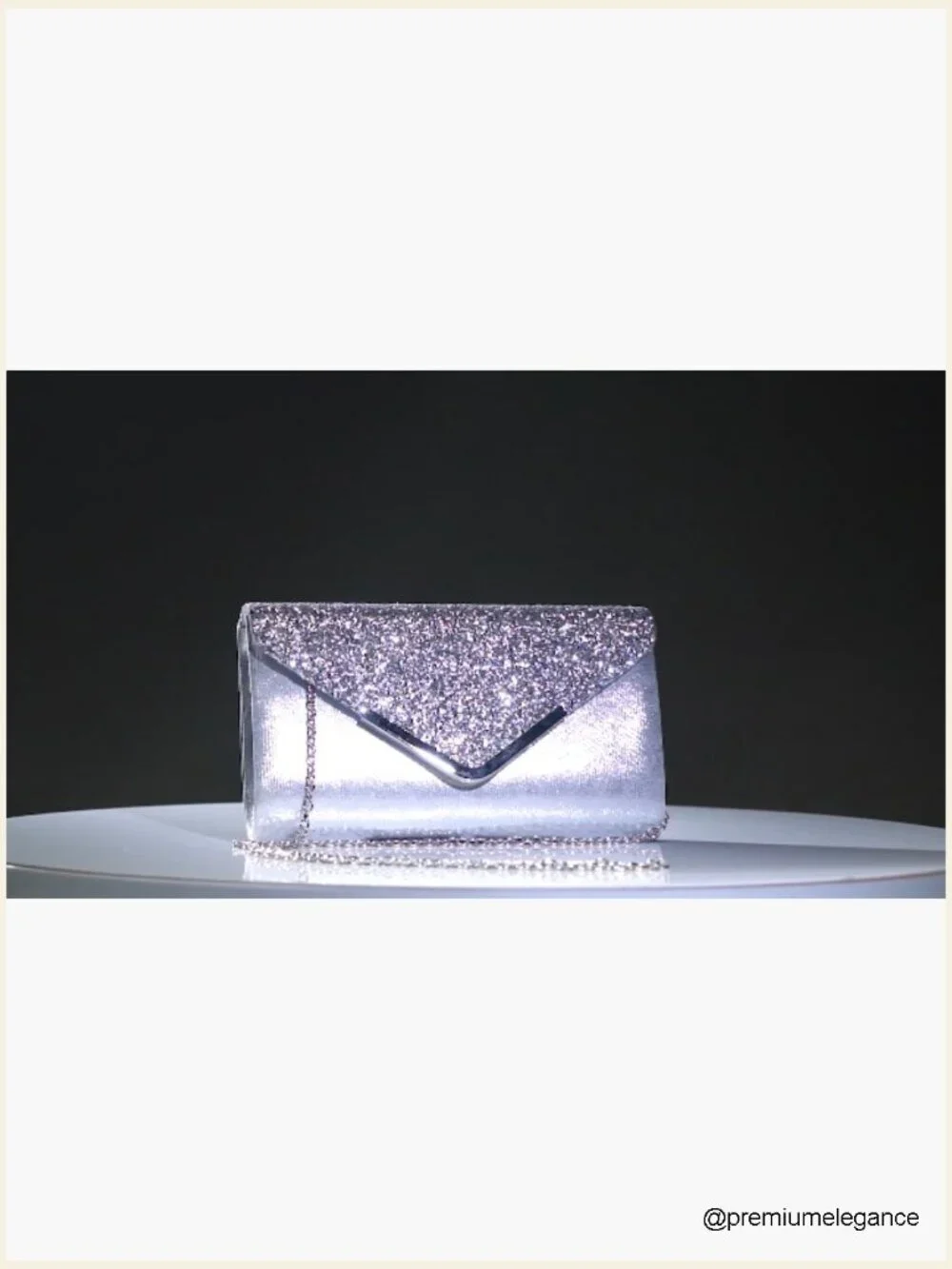 Glitter Envelope Evening Clutch with Chain Strap & Inner Pocket